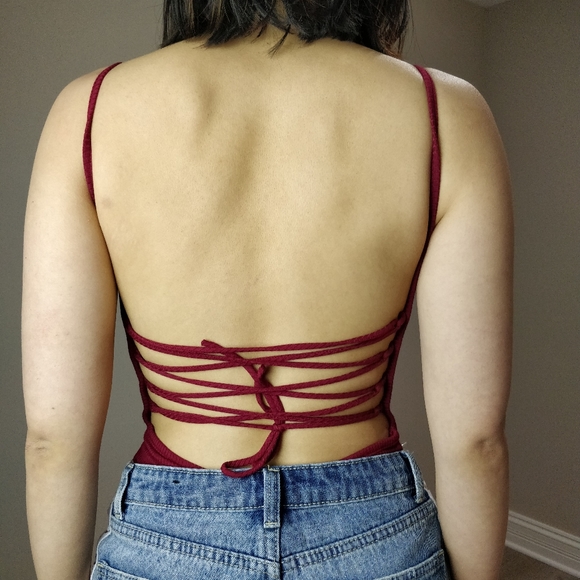 Windsor Tops - NWT Windsor ribbed tie back spaghetti bodysuit